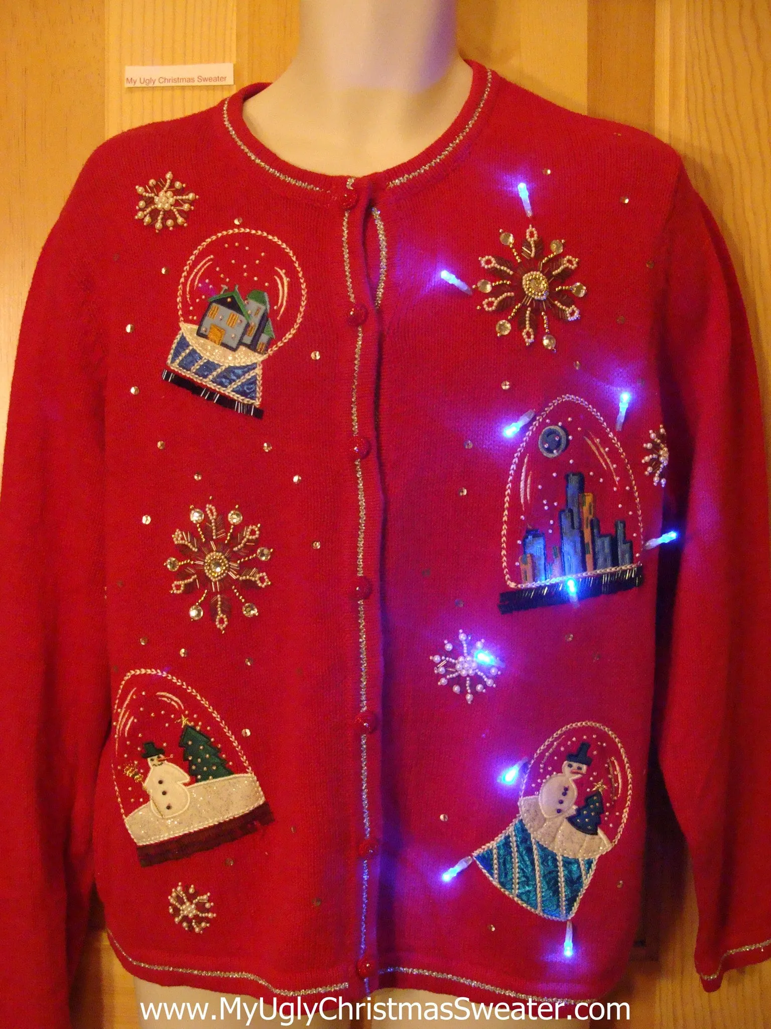 Light Up Ugly Xmas Sweater Bling Snowglobe Theme