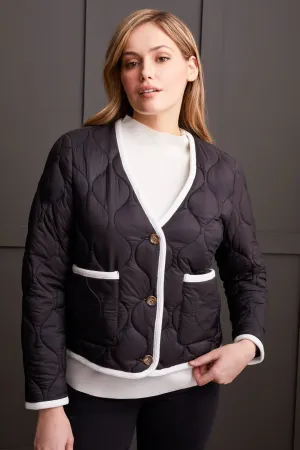 Long Sleeve Button Front Puffer Jacket [Black-1847O]