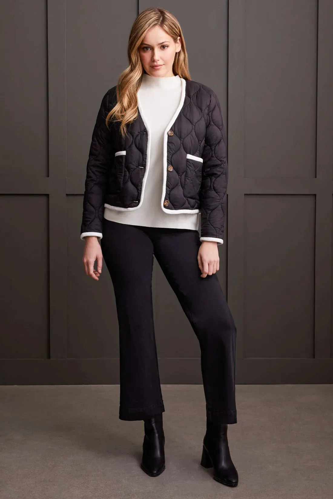 Long Sleeve Button Front Puffer Jacket [Black-1847O]
