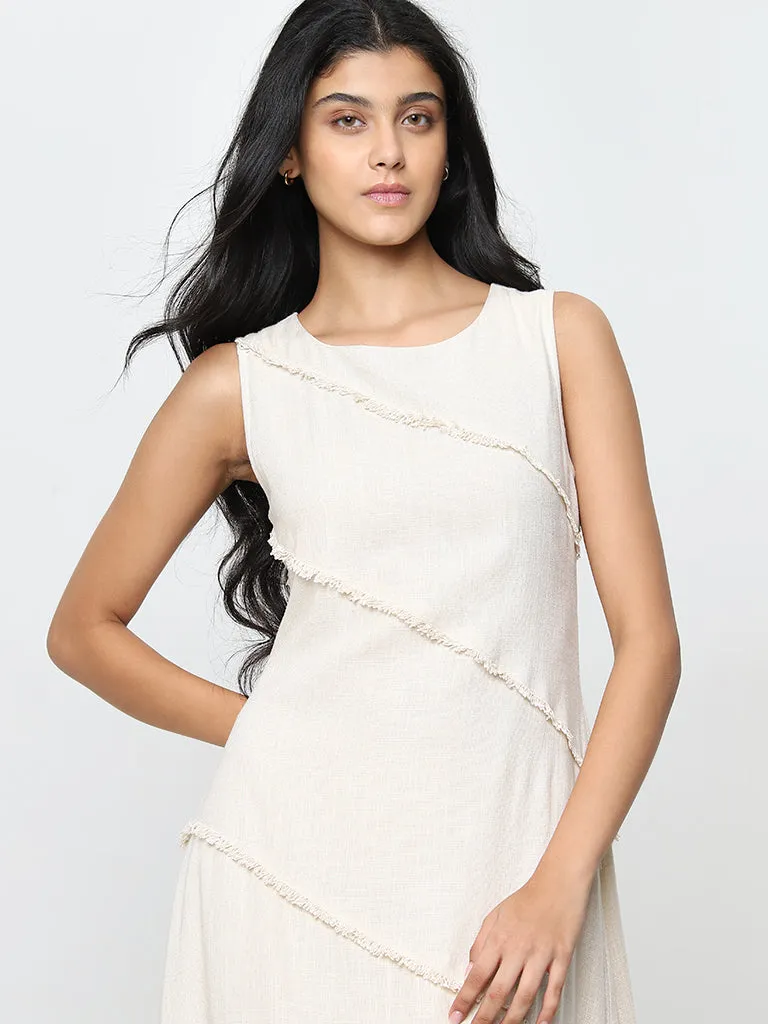LOV Beige Sleeveless A-Line Midi Dress