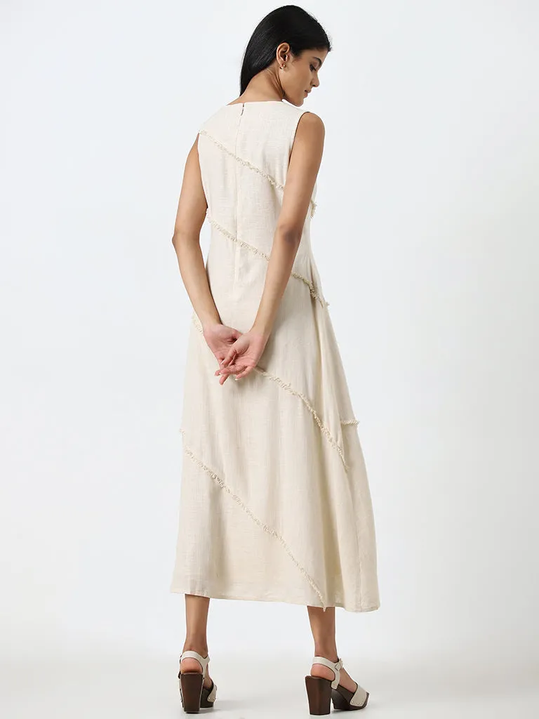 LOV Beige Sleeveless A-Line Midi Dress