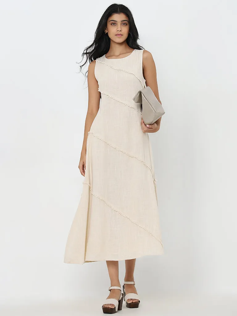 LOV Beige Sleeveless A-Line Midi Dress