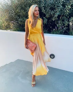 MAJE Resia tie-dye V-neck sleeveless satin maxi dress