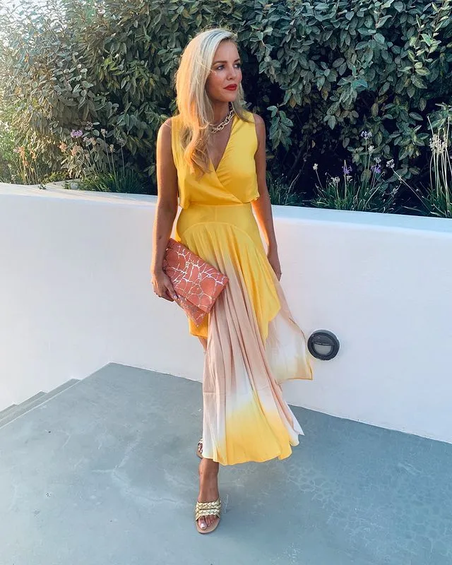 MAJE Resia tie-dye V-neck sleeveless satin maxi dress