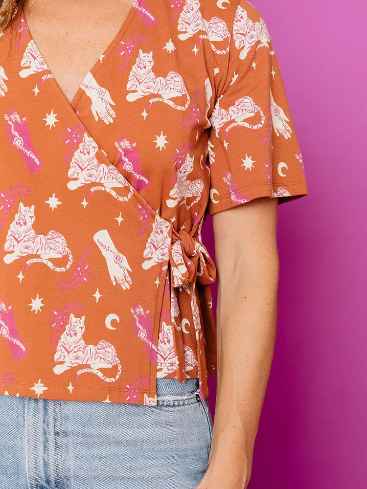 Marley Boxy Wrap Top - Orchid Tigress