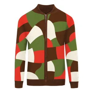Men's green vintage contrasting zip-up sweater jacket