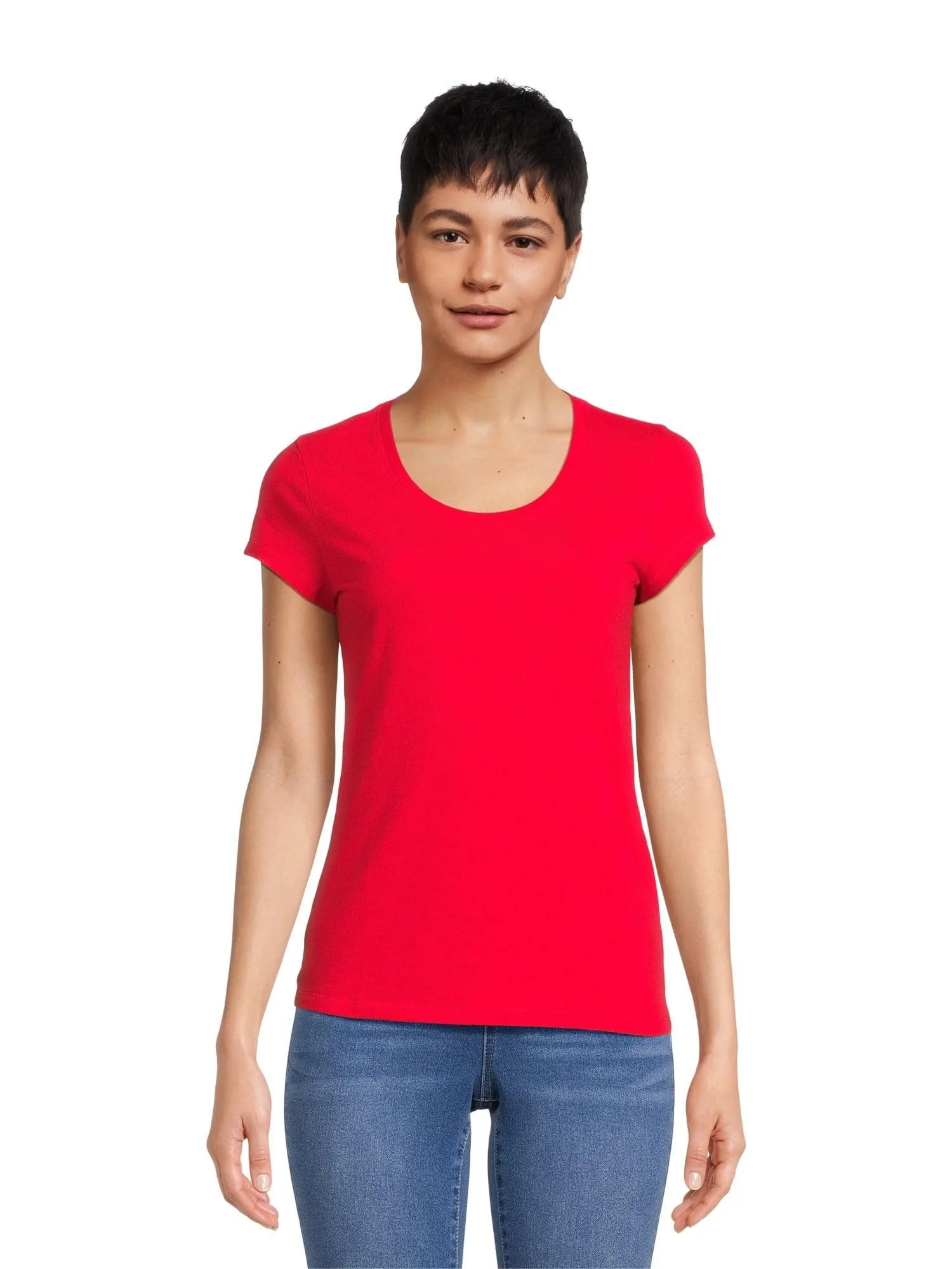 No Boundaries Scoop Neck Tee with Short Sleeves, 1 or 3-Pack, Women’s