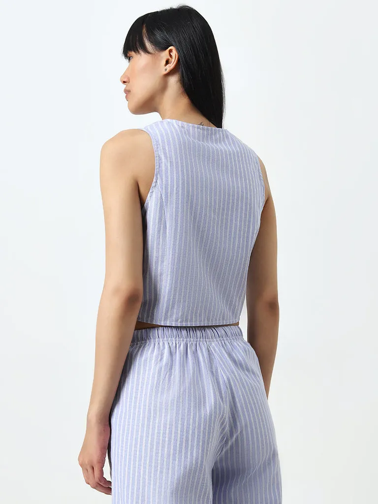 Nuon Blue Striped and Knot-Detailed Top
