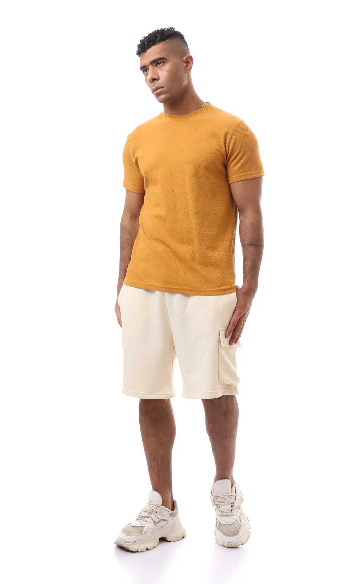 O168068 Self Pattern Goldenrod Short Sleeves Tee