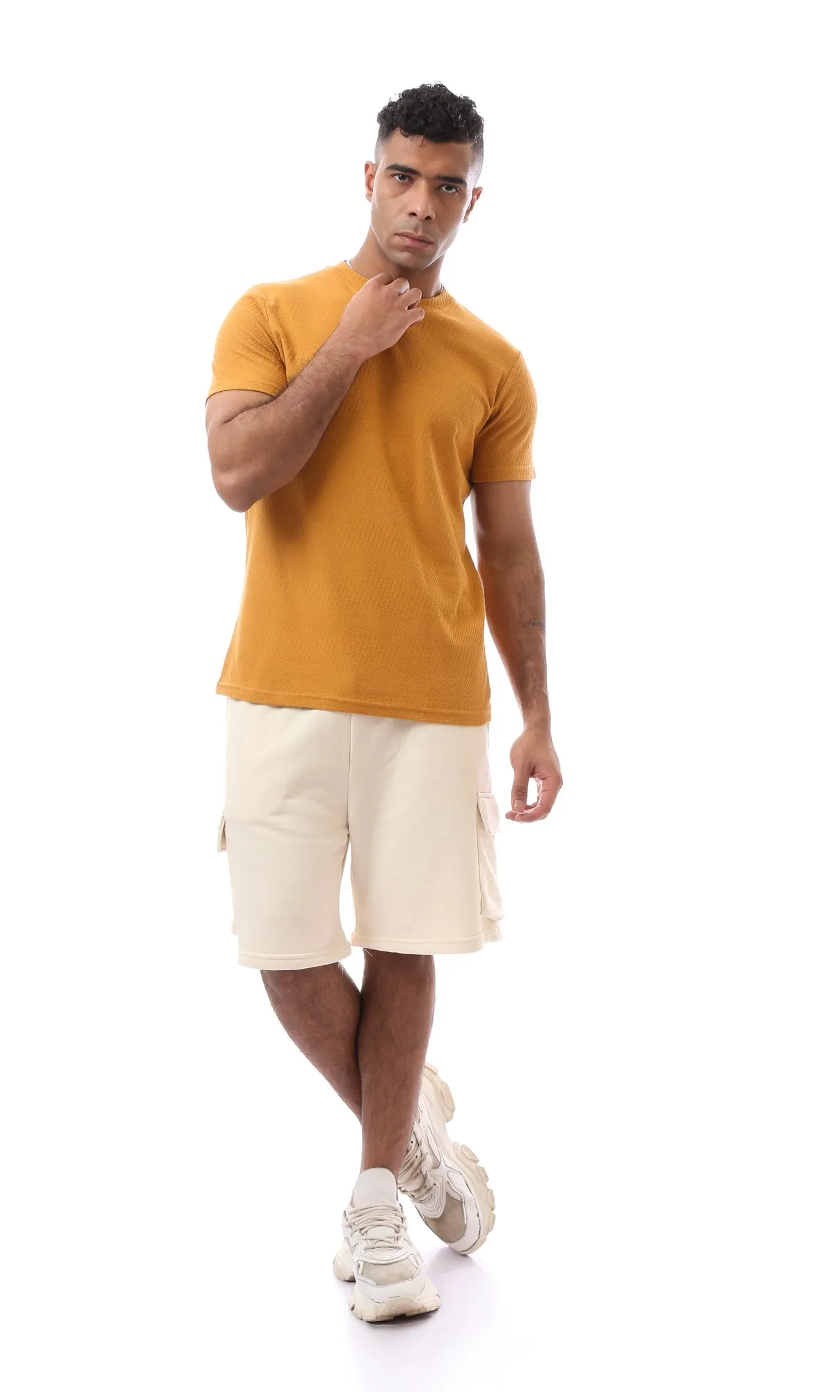 O168068 Self Pattern Goldenrod Short Sleeves Tee
