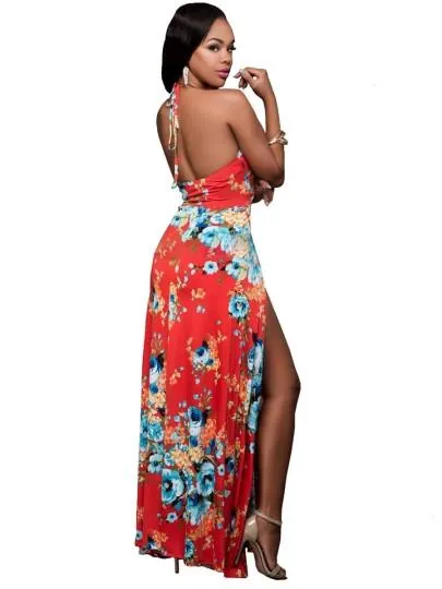 Orange Floral Women's Maxi Dress