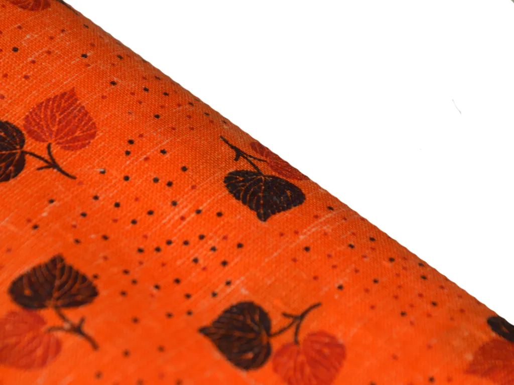 Orange Leaves Printed Cotton Linen Fabric