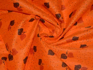 Orange Leaves Printed Cotton Linen Fabric