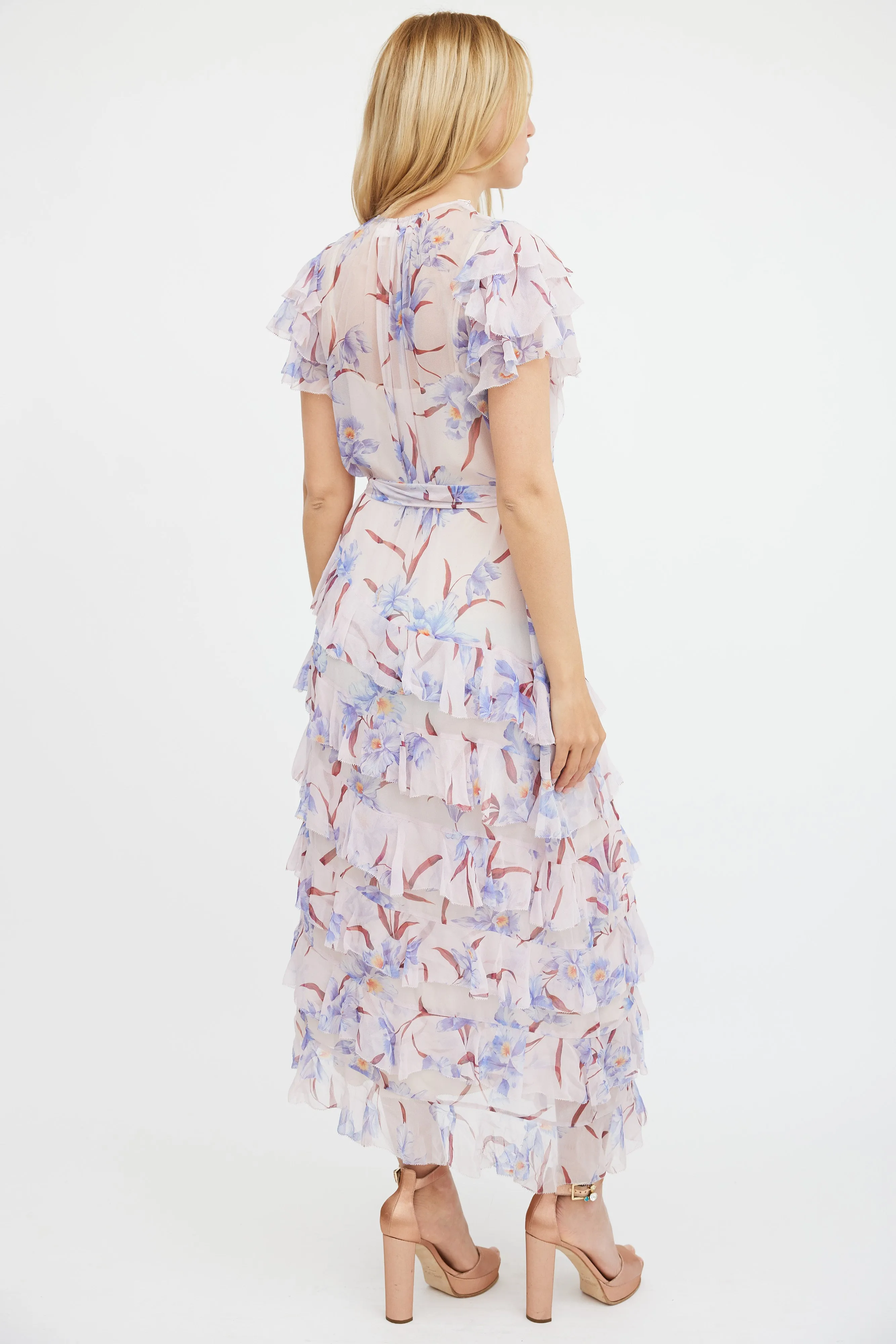 Pink & Multicolour Floral Sheer Ruffled Corsage Dress