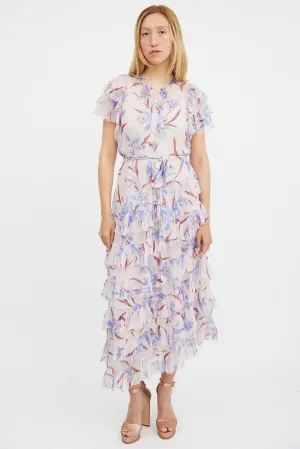 Pink & Multicolour Floral Sheer Ruffled Corsage Dress