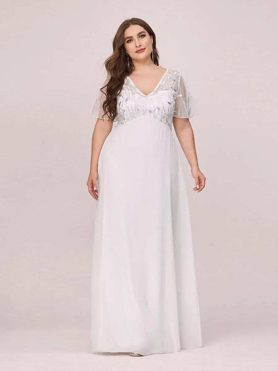 Plus Size Floral Sequin Print Evening Party Dresses with Cap Sleeve
