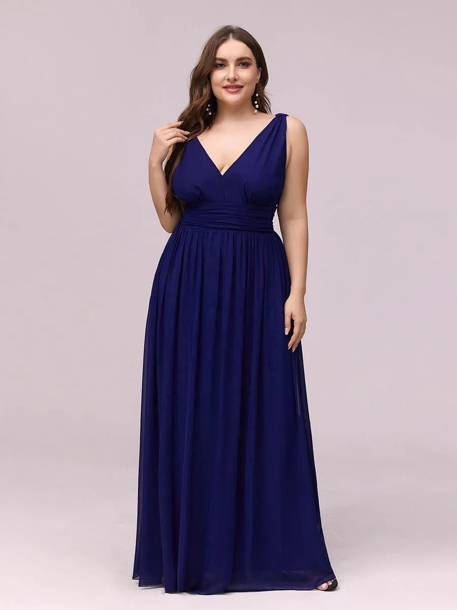 Plus Size Sleeveless V-Neck Chiffon Semi Bridesmaid Dress