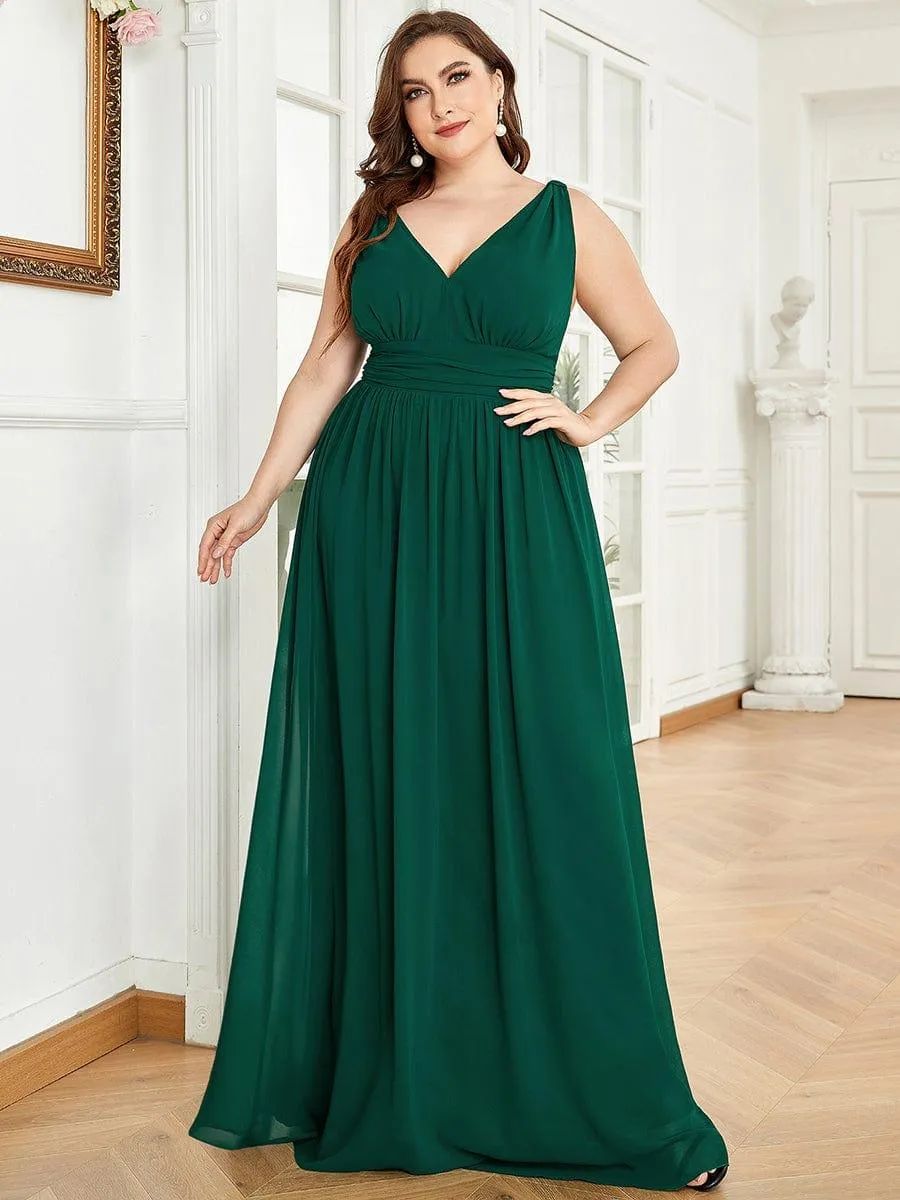 Plus Size Sleeveless V-Neck Chiffon Semi Bridesmaid Dress
