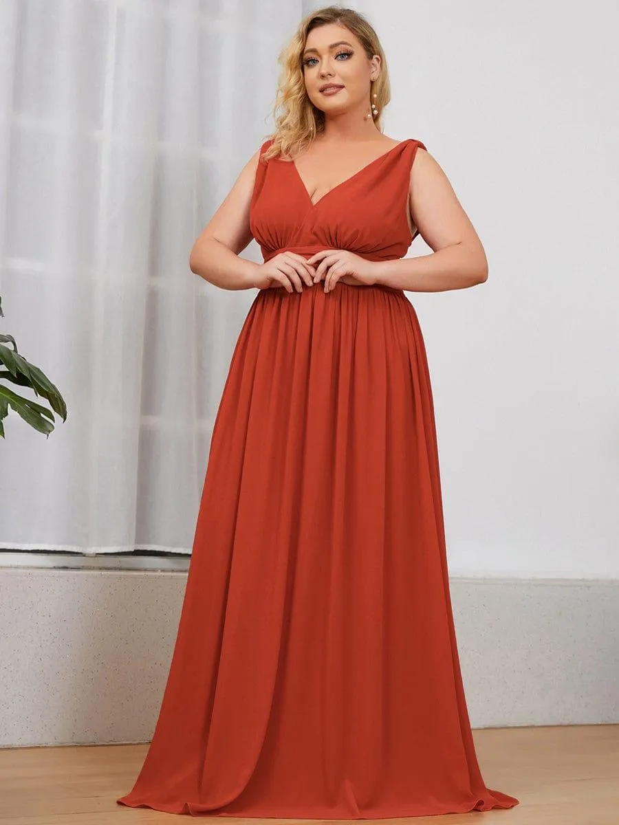 Plus Size Sleeveless V-Neck Chiffon Semi Bridesmaid Dress