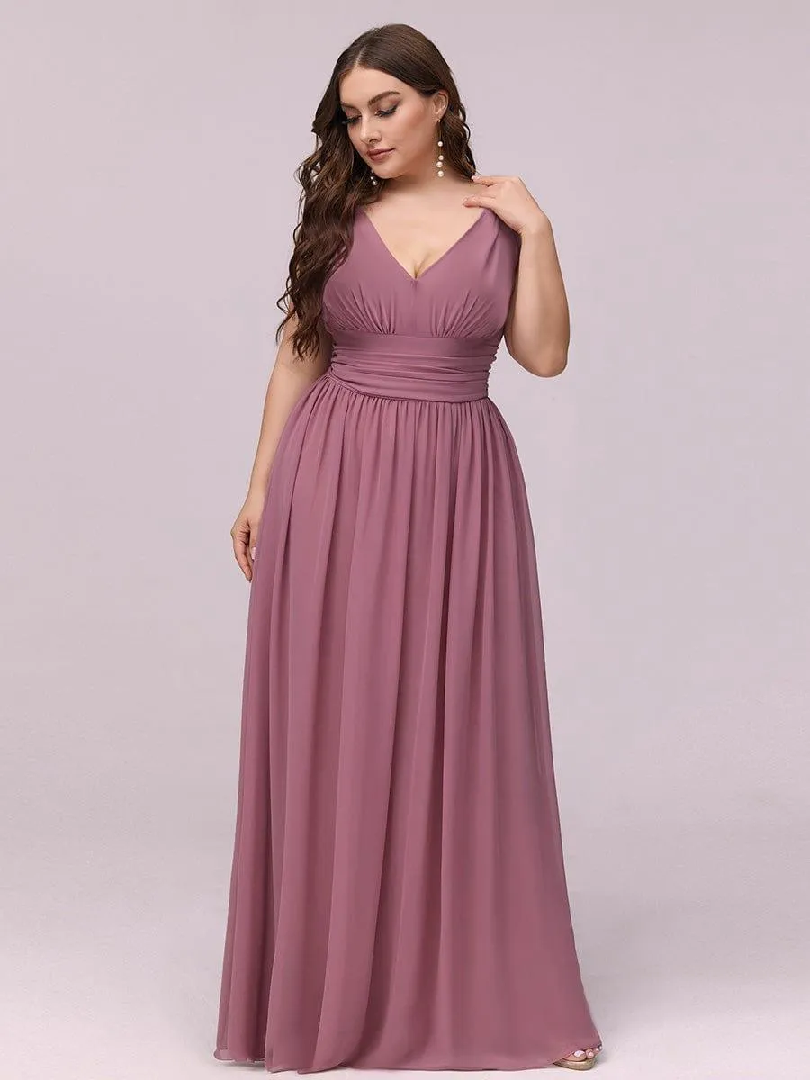 Plus Size Sleeveless V-Neck Chiffon Semi Bridesmaid Dress