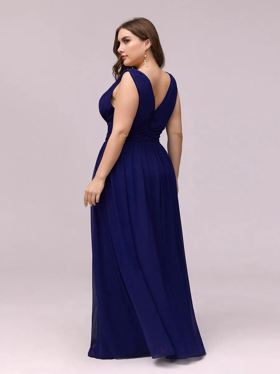 Plus Size Sleeveless V-Neck Chiffon Semi Bridesmaid Dress