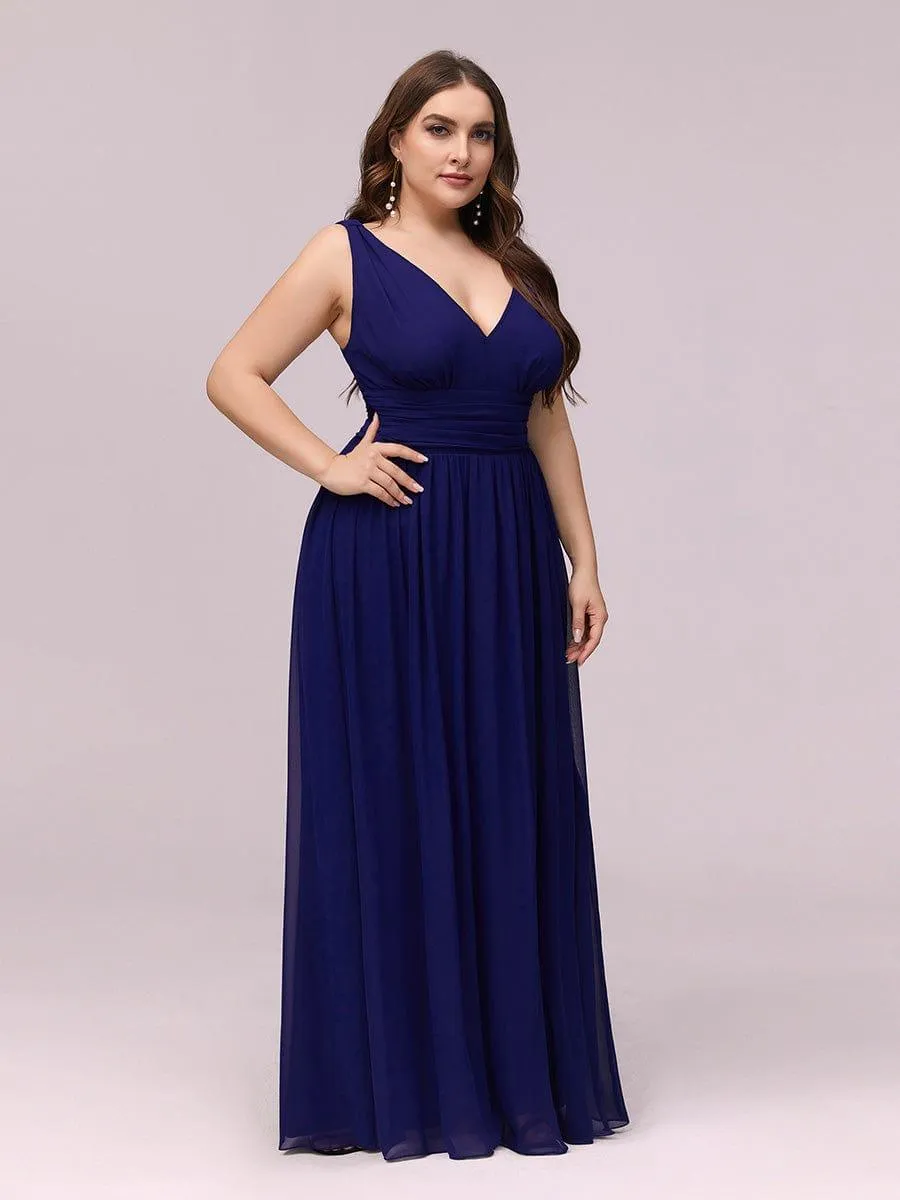 Plus Size Sleeveless V-Neck Chiffon Semi Bridesmaid Dress