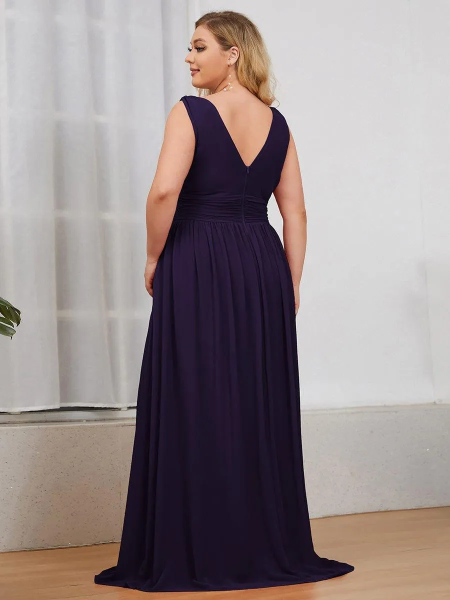 Plus Size Sleeveless V-Neck Chiffon Semi Bridesmaid Dress
