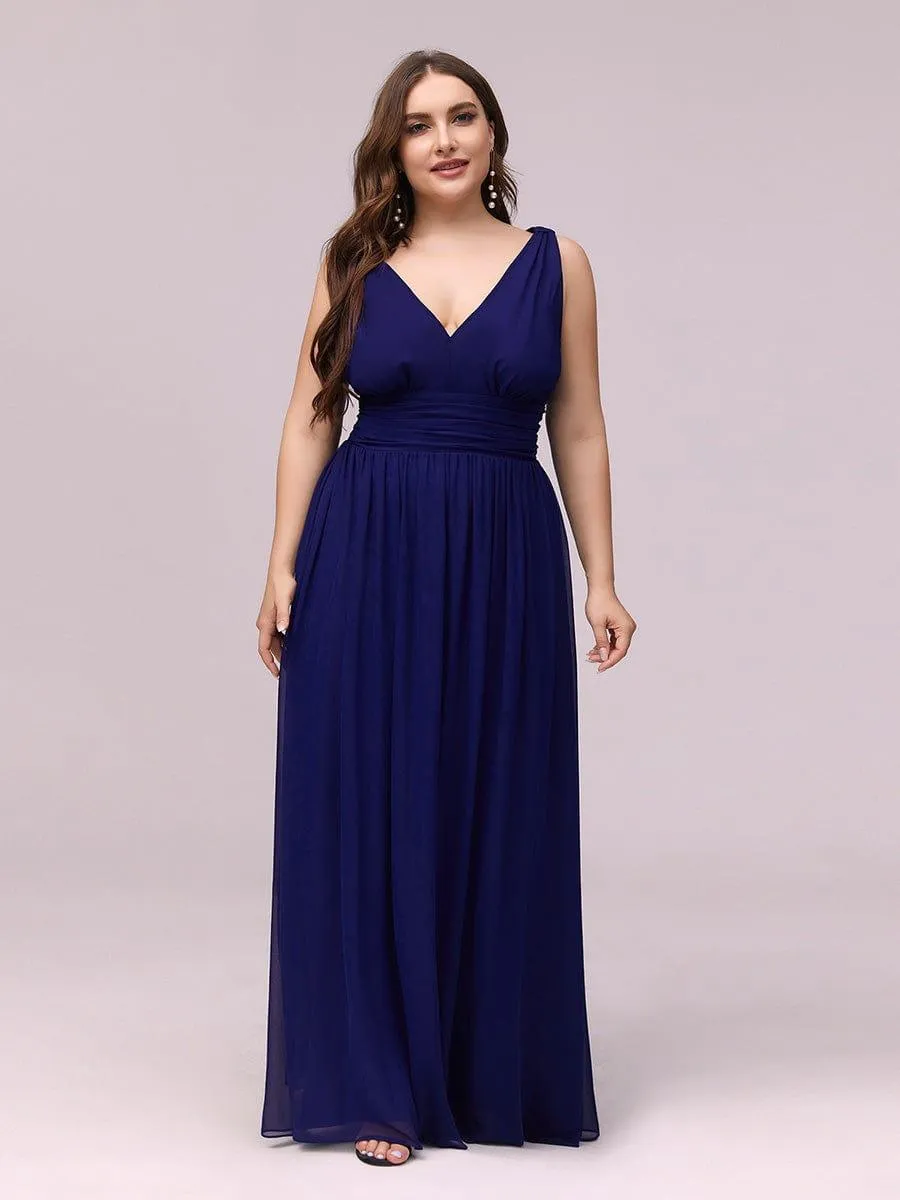 Plus Size Sleeveless V-Neck Chiffon Semi Bridesmaid Dress