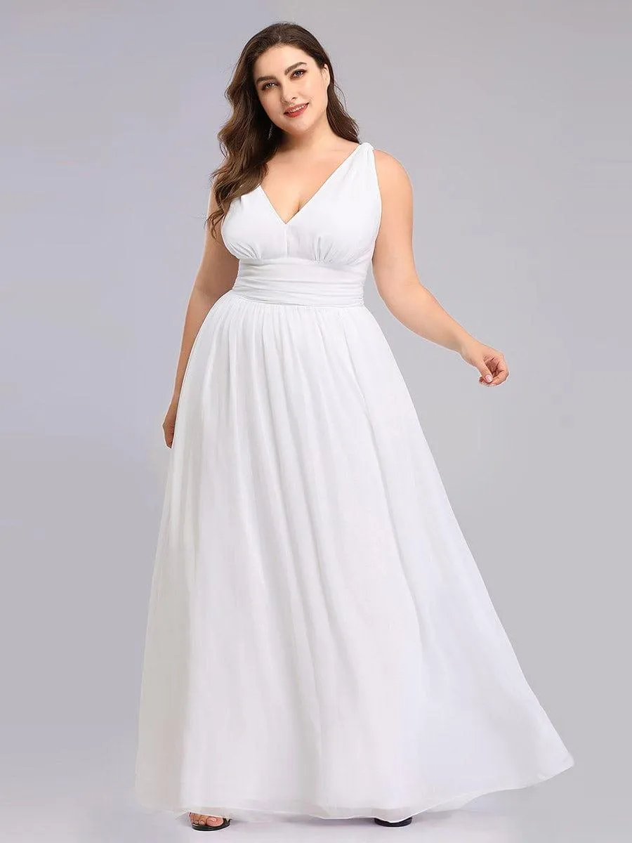 Plus Size Sleeveless V-Neck Chiffon Semi Bridesmaid Dress