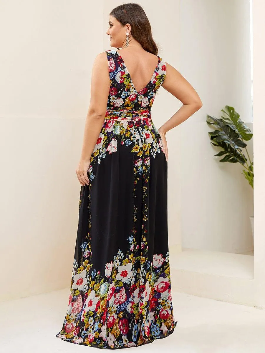 Plus Size Sleeveless V-Neck Chiffon Semi Bridesmaid Dress