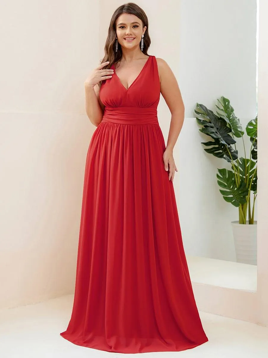 Plus Size Sleeveless V-Neck Chiffon Semi Bridesmaid Dress