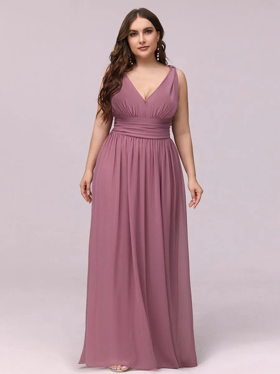 Plus Size Sleeveless V-Neck Chiffon Semi Bridesmaid Dress