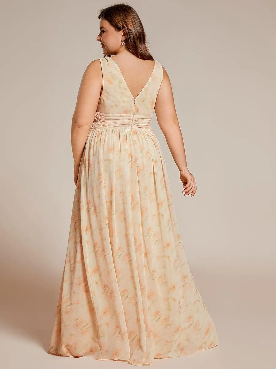 Plus Size Sleeveless V-Neck Chiffon Semi Bridesmaid Dress