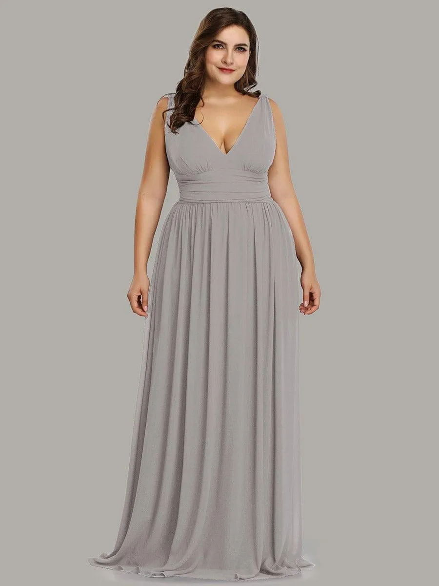 Plus Size Sleeveless V-Neck Chiffon Semi Bridesmaid Dress
