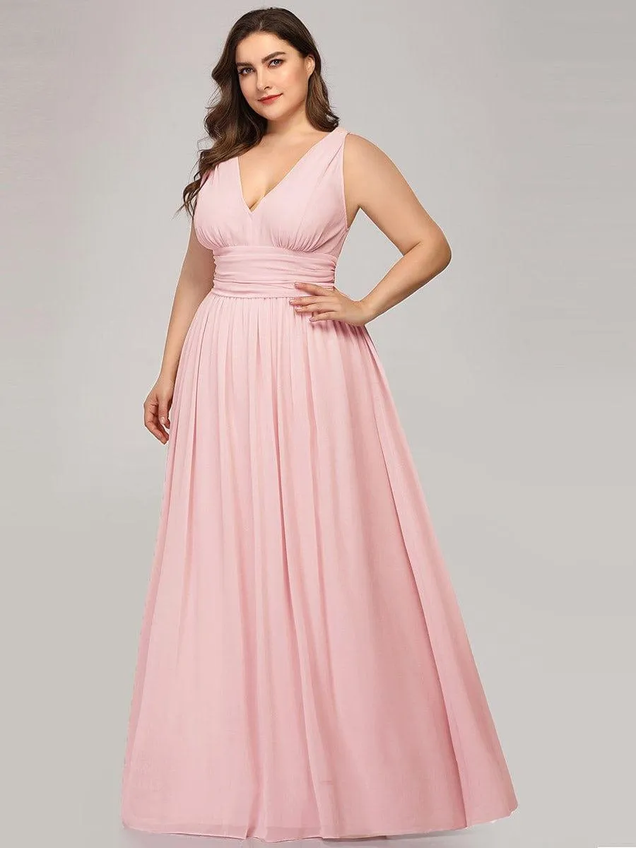 Plus Size Sleeveless V-Neck Chiffon Semi Bridesmaid Dress