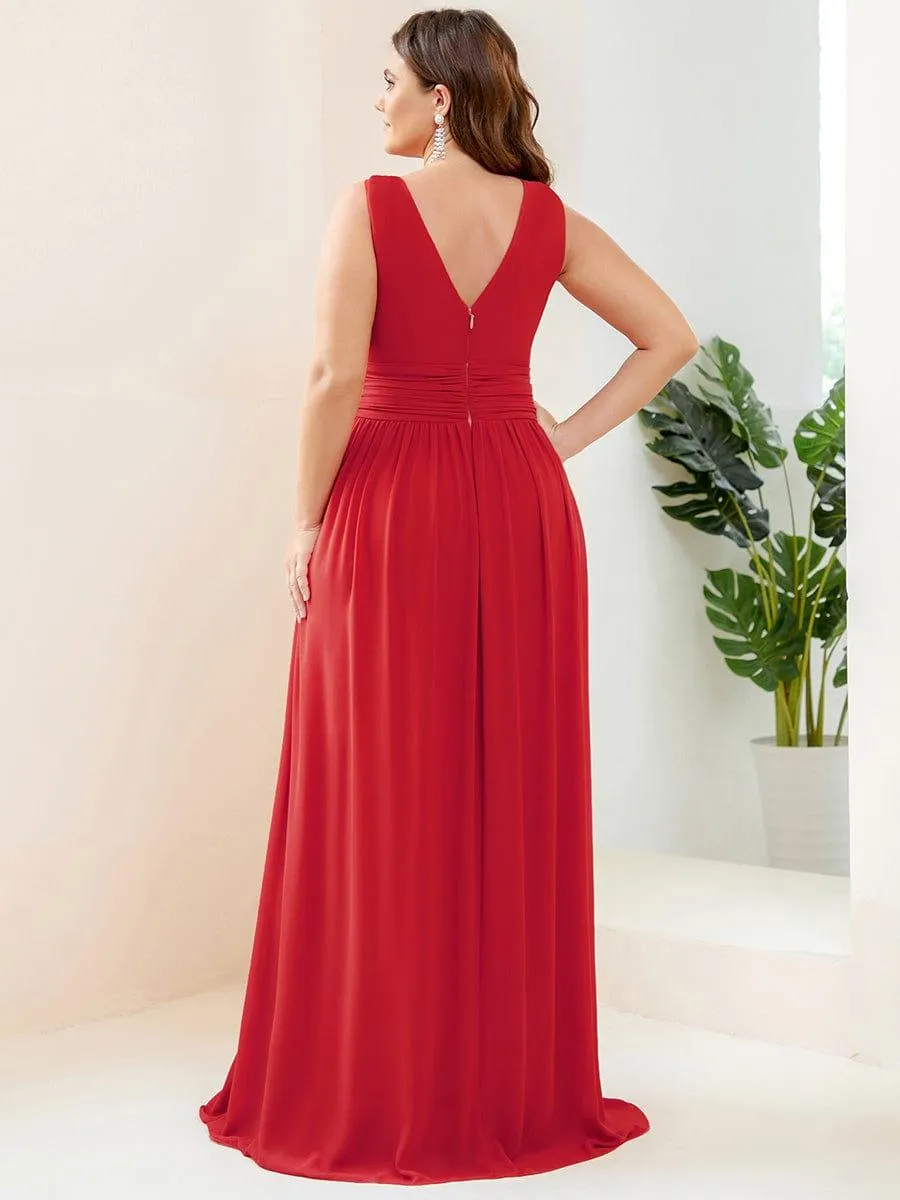 Plus Size Sleeveless V-Neck Chiffon Semi Bridesmaid Dress