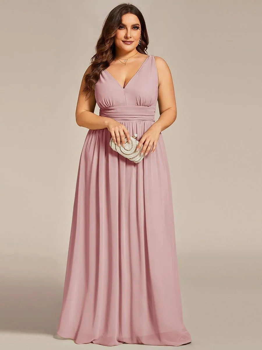 Plus Size Sleeveless V-Neck Chiffon Semi Bridesmaid Dress