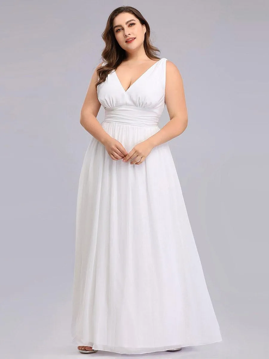 Plus Size Sleeveless V-Neck Chiffon Semi Bridesmaid Dress