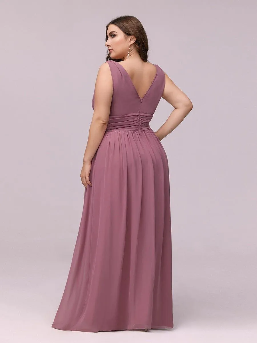 Plus Size Sleeveless V-Neck Chiffon Semi Bridesmaid Dress