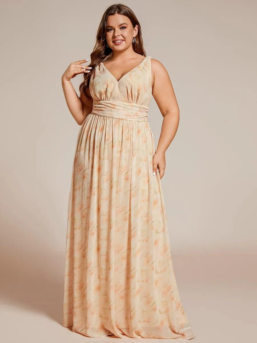 Plus Size Sleeveless V-Neck Chiffon Semi Bridesmaid Dress