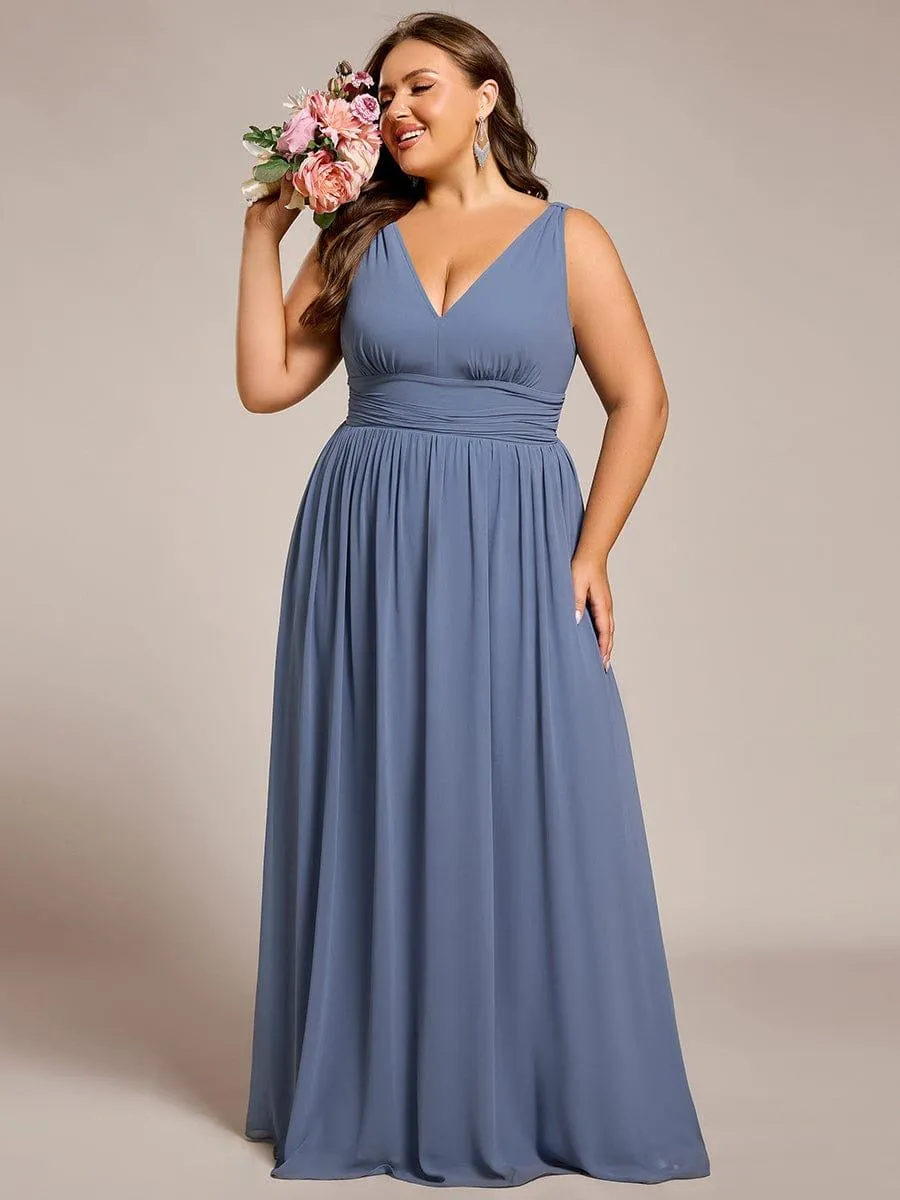 Plus Size Sleeveless V-Neck Chiffon Semi Bridesmaid Dress