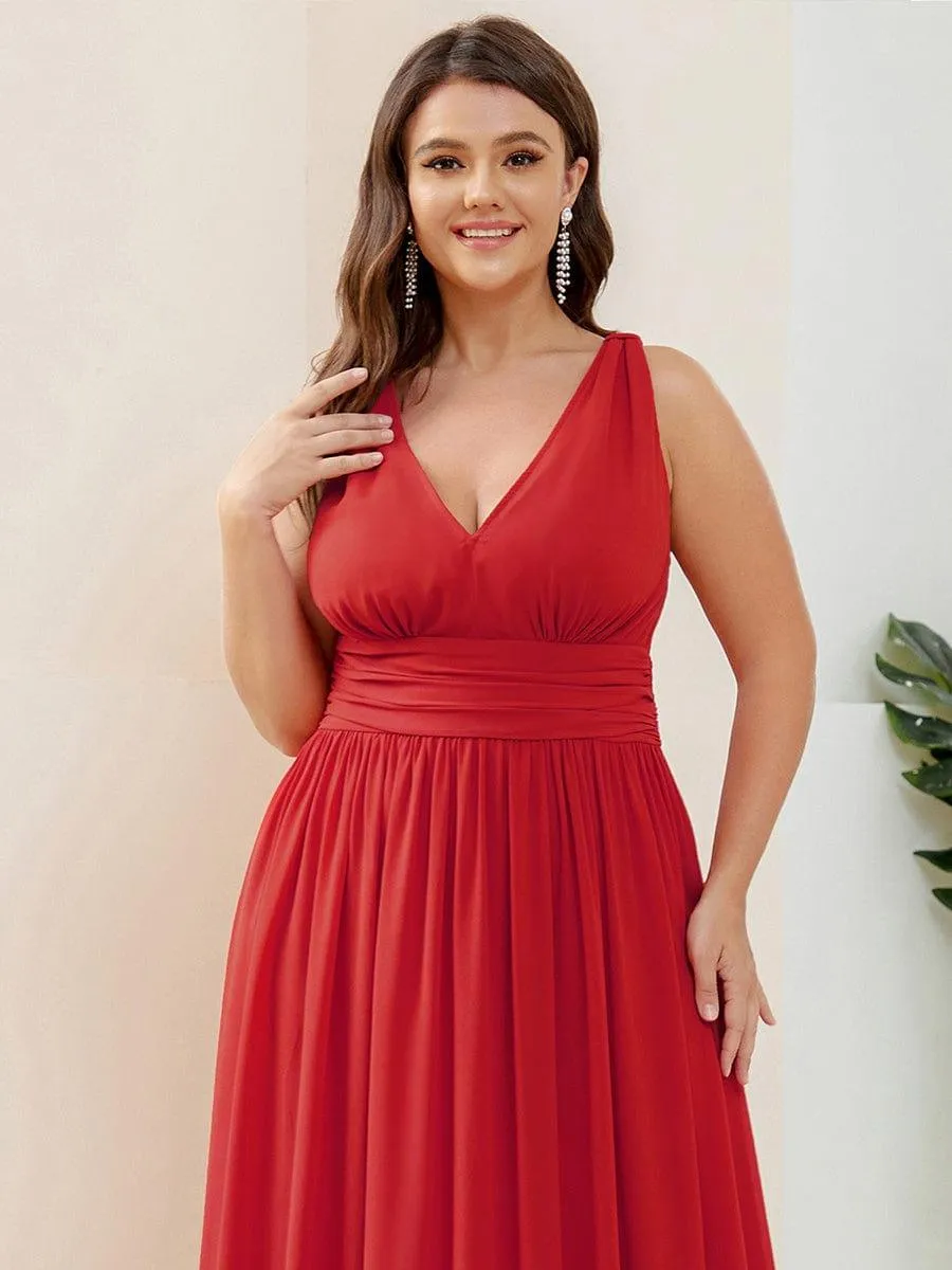 Plus Size Sleeveless V-Neck Chiffon Semi Bridesmaid Dress