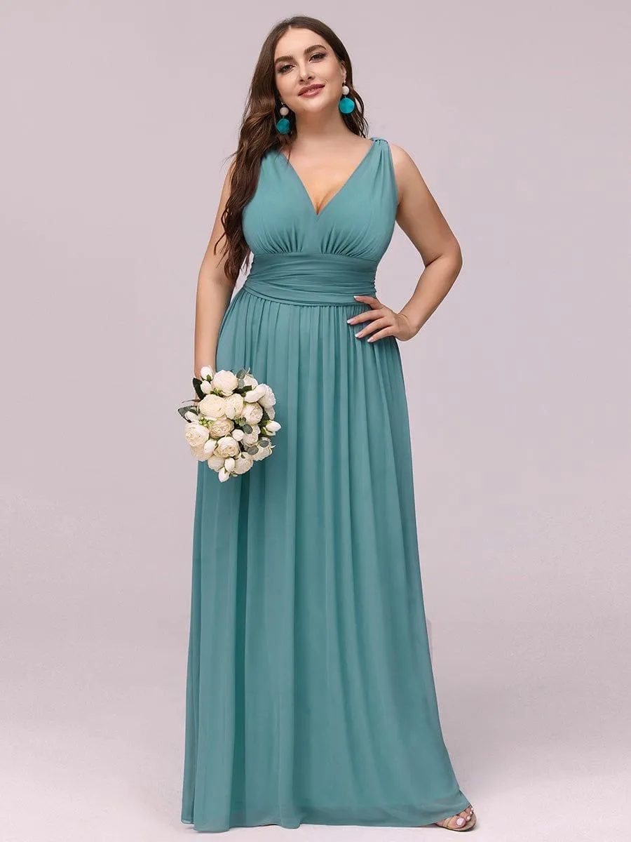 Plus Size Sleeveless V-Neck Chiffon Semi Bridesmaid Dress