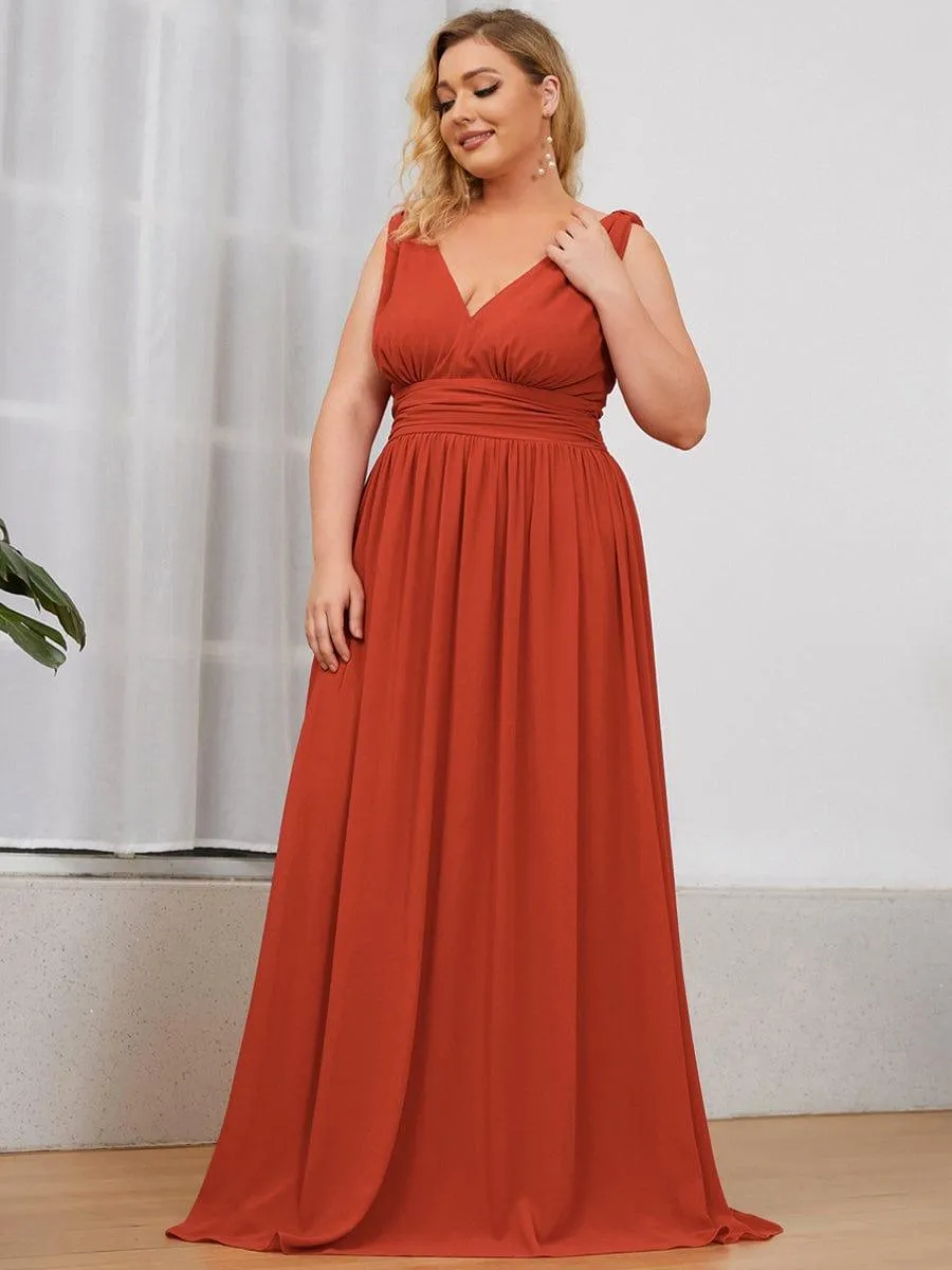Plus Size Sleeveless V-Neck Chiffon Semi Bridesmaid Dress