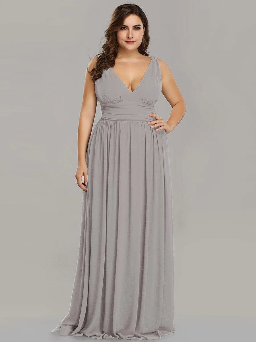 Plus Size Sleeveless V-Neck Chiffon Semi Bridesmaid Dress