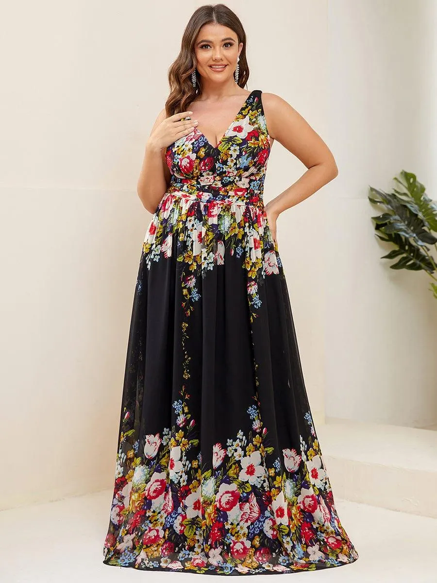 Plus Size Sleeveless V-Neck Chiffon Semi Bridesmaid Dress