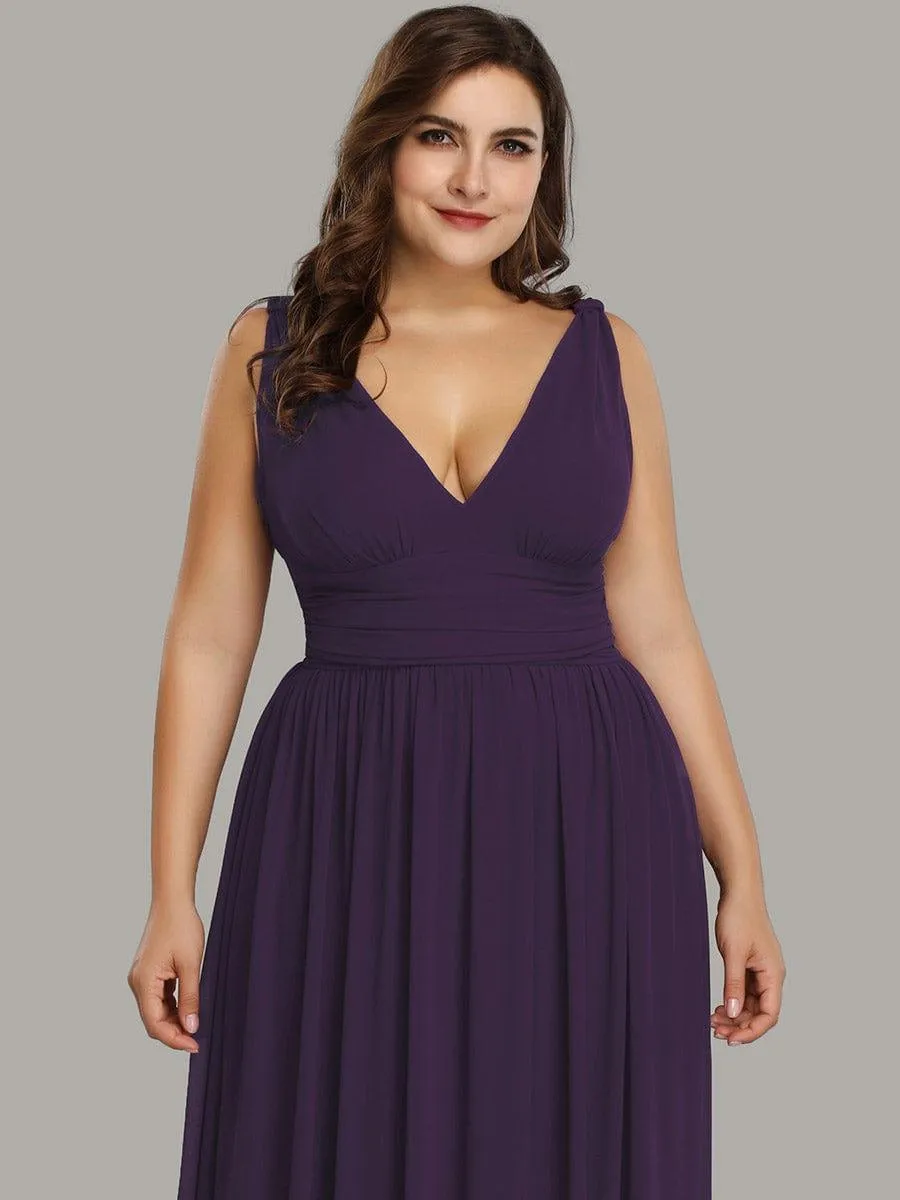 Plus Size Sleeveless V-Neck Chiffon Semi Bridesmaid Dress