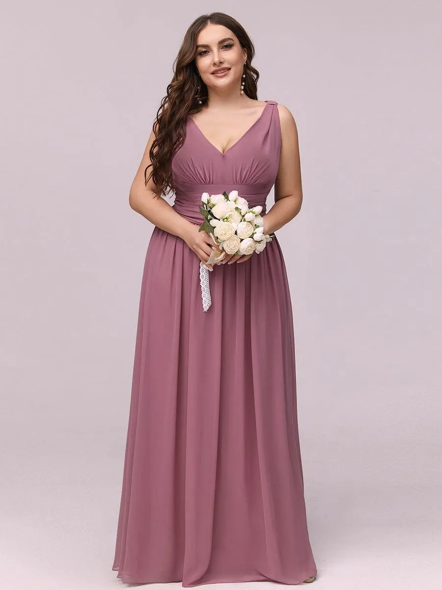 Plus Size Sleeveless V-Neck Chiffon Semi Bridesmaid Dress