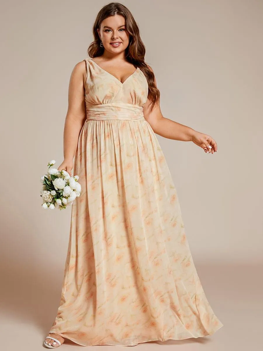 Plus Size Sleeveless V-Neck Chiffon Semi Bridesmaid Dress
