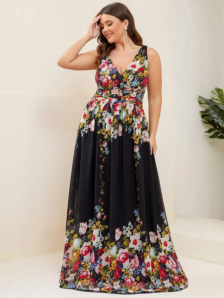 Plus Size Sleeveless V-Neck Chiffon Semi Bridesmaid Dress
